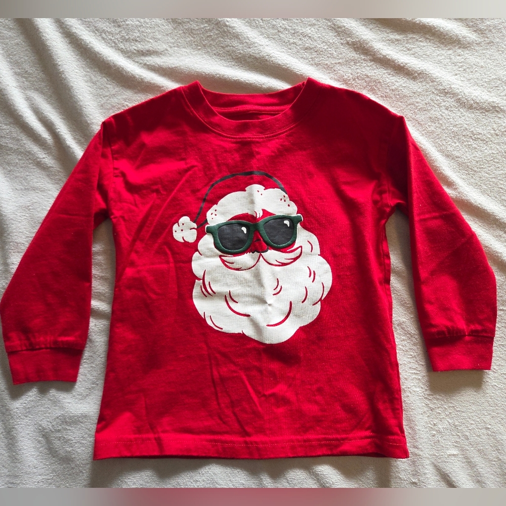 Carter's Red Long-Sleeve Tee with White Santa Face and Green Sunglasses
